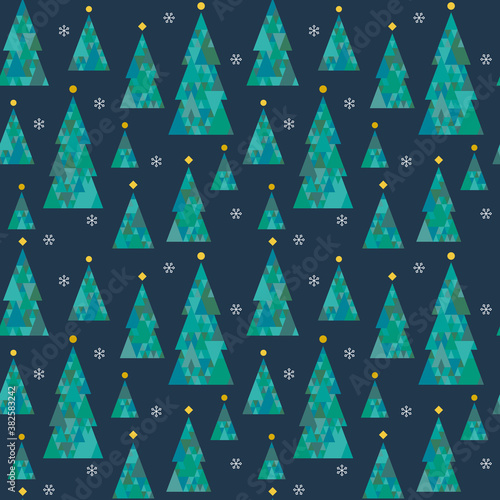 幾何学的なクリスマスツリー／シームレスパターン