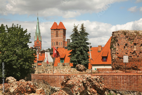 Ruins of castle, church of James Apostle (Sw. Jakuba) and church of St. Catherine in Torun. Poland