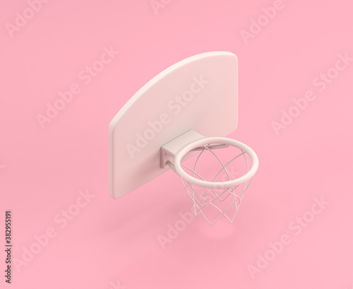 Isometric 3d Icon, a group of white basketball hoop in flat color pink room,single color white, cute toylike household objects,, 3d rendering