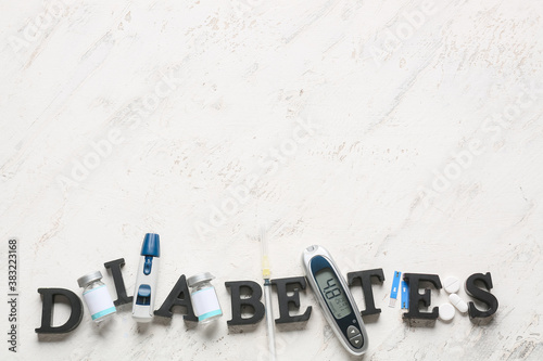 Composition with word DIABETES on white background