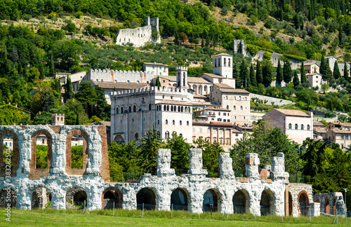 View of Gubbio with roman theatre in Umbria, Italy