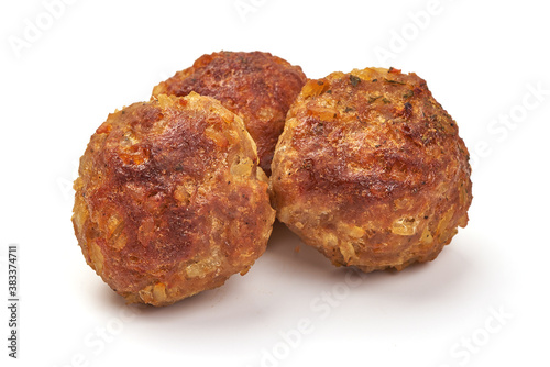 Baked pork meatballs, isolated on white background