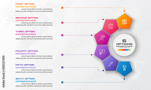 Pentagon element for infographic,Business concept with 6 options,Vector illustration.