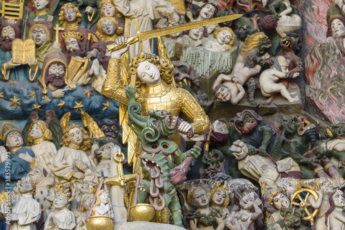 Details of the Last Judgement in Bern Minster, a Swiss Reformed cathedral, in Bern, Switzerland