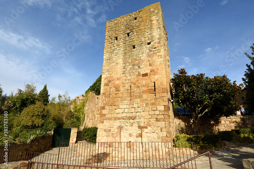 tower, walls of Pals, Girona province, Catalonia, Spain