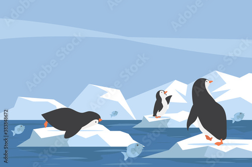 North pole Arctic penguin iceberg with fish