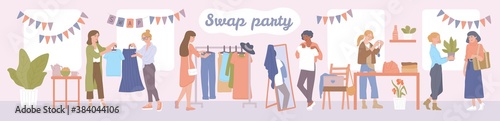 Banner with fashion swap party or flea market a vector flat illustration