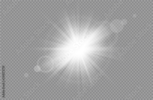 White glowing light burst explosion with transparent. Vector glowing light effect with gold rays and beams. Transparent shine gradient glitter, bright flare. vector illustration.