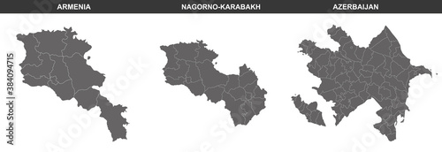 set of political maps of Nagorno-Karabakh, Armenia and Azerbaijan isolated on white background 