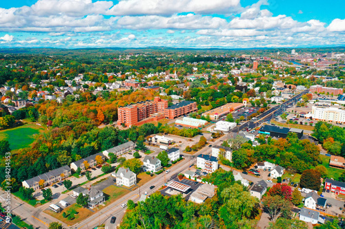 Aerial Drone Photography Of Downtown Bedford, NH (New Hampshire) During The Fall Foliage Season