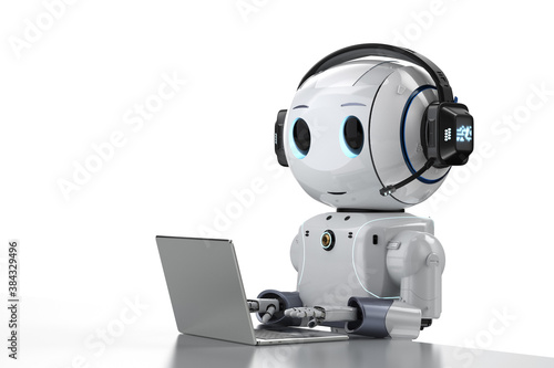 cute artificial intelligence robot with notebook
