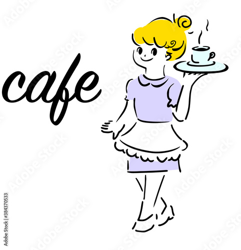 カフェで働く女性イラスト Illustration of a woman working in a cafe