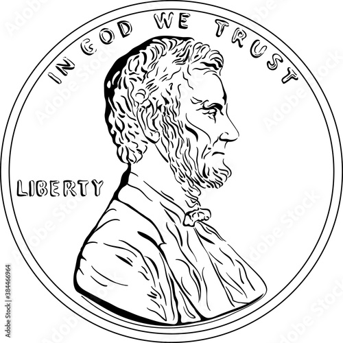 American money, United States one cent or penny, President Lincoln on obverse. Black and white image
