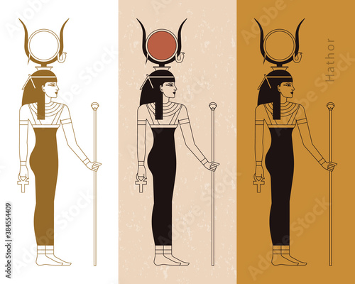 A collection of vector illustrations by the ancient Egyptian goddess Hathor from the ankh.