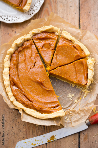 Pumpkin pie with maple syrup and spices