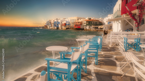 Little Venice, Mykonos, greece - The picturesque old center of the island, home to bars, restaurants and shops.