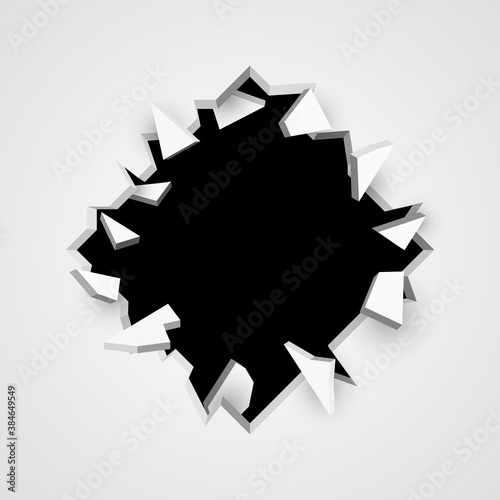 Broken wall. Cracked hole with space for text. Vector illustration