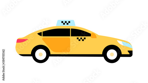 Taxi. Taxi service car. Yellow cab in modern flat style. Checkers taxi. Vector vehicle on white background.