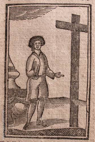 Bunyan's famous allegorical work 'Pilgrim's Progress' first printed in 1678. This edition printed around 100 years later with primitive woodcuts. 
