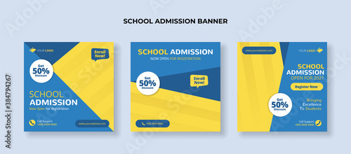 School admission square banner. Suitable for junior and senior high school promotion banner