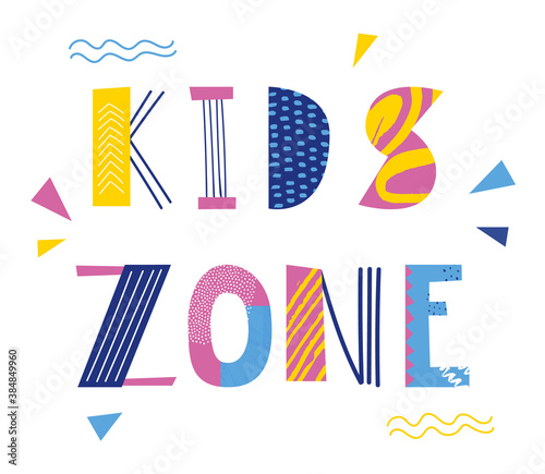 Kids zone hand drawn lettering, Social media post, poster, card.