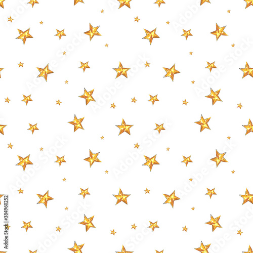 Christmas seamless pattern with gold stars. Drawing markers