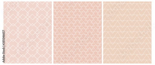 Cute Geometric Seamless Vector Patterns. Hand Drawn Zig Zags and Diamonds Isolated on a Light Dusty Pink Background. Funny Abstract Doodle Print. Simple Infantile Style Scribbles Backdrop.