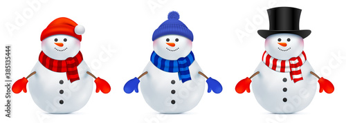 Set of vector snowman dressed in a different style