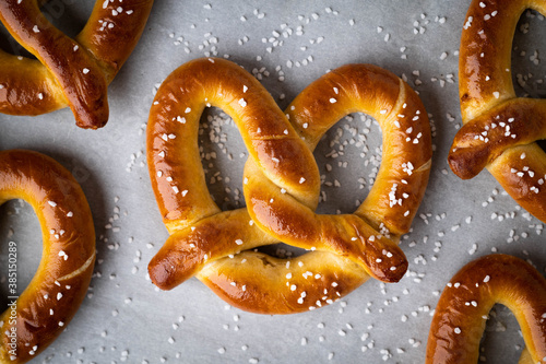 baked pretzel on cooking pan