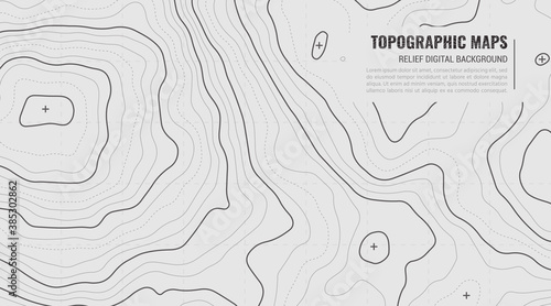 Stylized Height of Topographic Contour in Lines. Concept of a Conditional Geography Scheme and Terrain Path. Vector illustration. Abstract Vector illustration in Grey Colors.