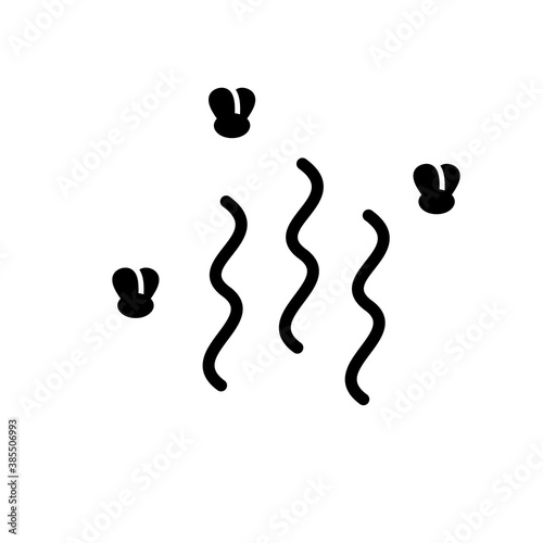 Stink or stench silhouette icon. Bad smell with flying flies. Black simple illustration of spoiled food, moldy stuff. Flat isolated vector pictogram on white background