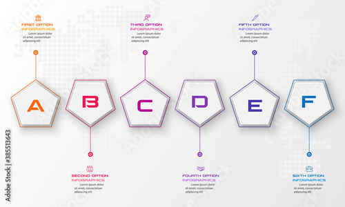 Pentagon element for infographic,Business concept with 6 options,Vector illustration.