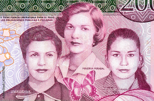 Patria Mirabal, Minerva Mirabal and Maria Teresa Mirabal, who were assassinated in 1960. Portrait from Dominican Republic 200 Pesos 2007 Banknotes.