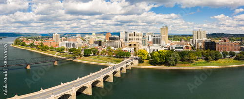 Harrisburg, Pennsylvania aerial skyline panorama on a sunny day. Harrisburg is the capital of state and houses the government for the U.S. state of Pennsylvania