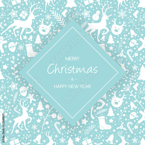 Concept of Christmas greeting card with decorations. Vector