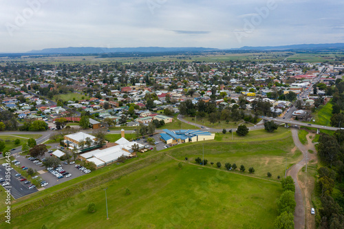 Aerial view of the township of Singleton in regional New South Wales in Australia