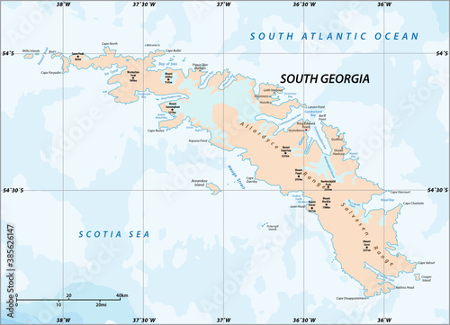 South Georgia Island Map, United Kingdom