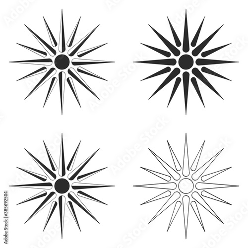 vector monochrome icon set with ancient solar symbol Vergina Sun