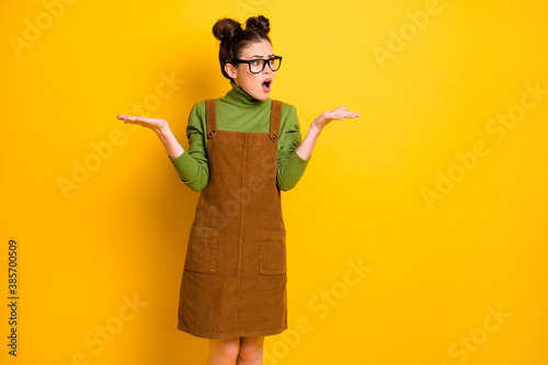 Photo of astonished crazy girl cant believe exam test academic schedule scream wear good look sweater isolated over vibrant color background