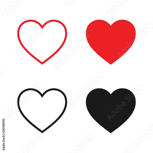 Collection of love icon, Symbol of love flat style design Isolated on Blank Background.
