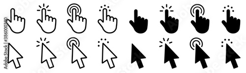 Mouse click cursor set. Hand Cursor. Click icon. Mouse pointer set. Arrow cursor. Vector illustration