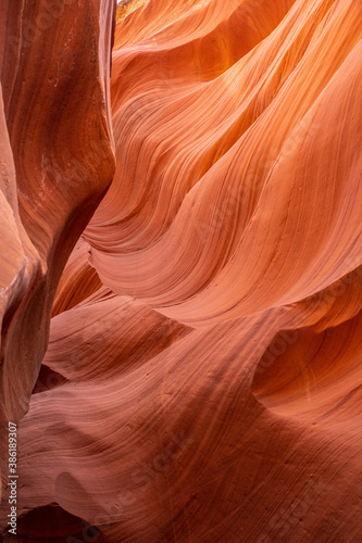 Layers of red sandstone in Antelope Canyon, incredible winding lines created by nature
