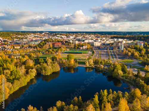 Lahti, Finland. Autumn colors from air. 2020