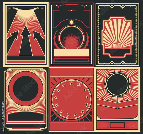 Retro Propaganda Posters Background Set, Black red white 