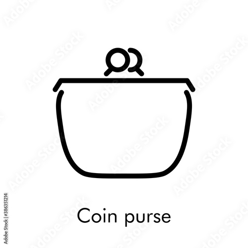 Icono lineal con texto Coin purse con monedero en color negro