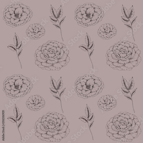 vintage style camelia flower design pattern, camelia flower digital paper