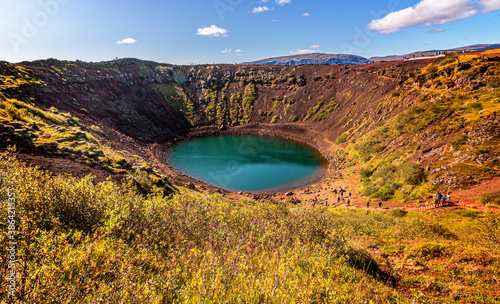 the volcanic crater kerid on iceland in the grimsnes area,