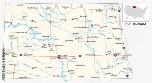 road map of the US American State of north dakota