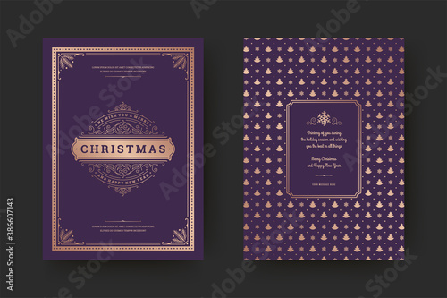 Christmas greeting card vintage typographic design ornate decorations with holidays wish