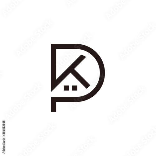 letter pk home shape simple geometric line symbol logo vector